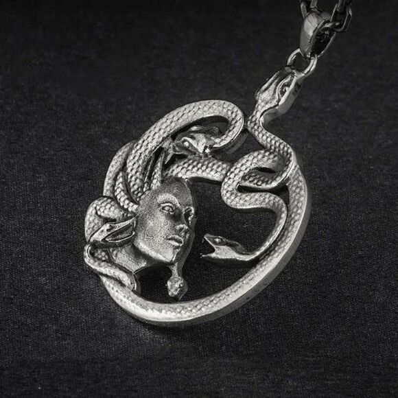 Ancient Greek Mythology Medusa Unisex Snake Pendant Necklace - Picture 3 of 7